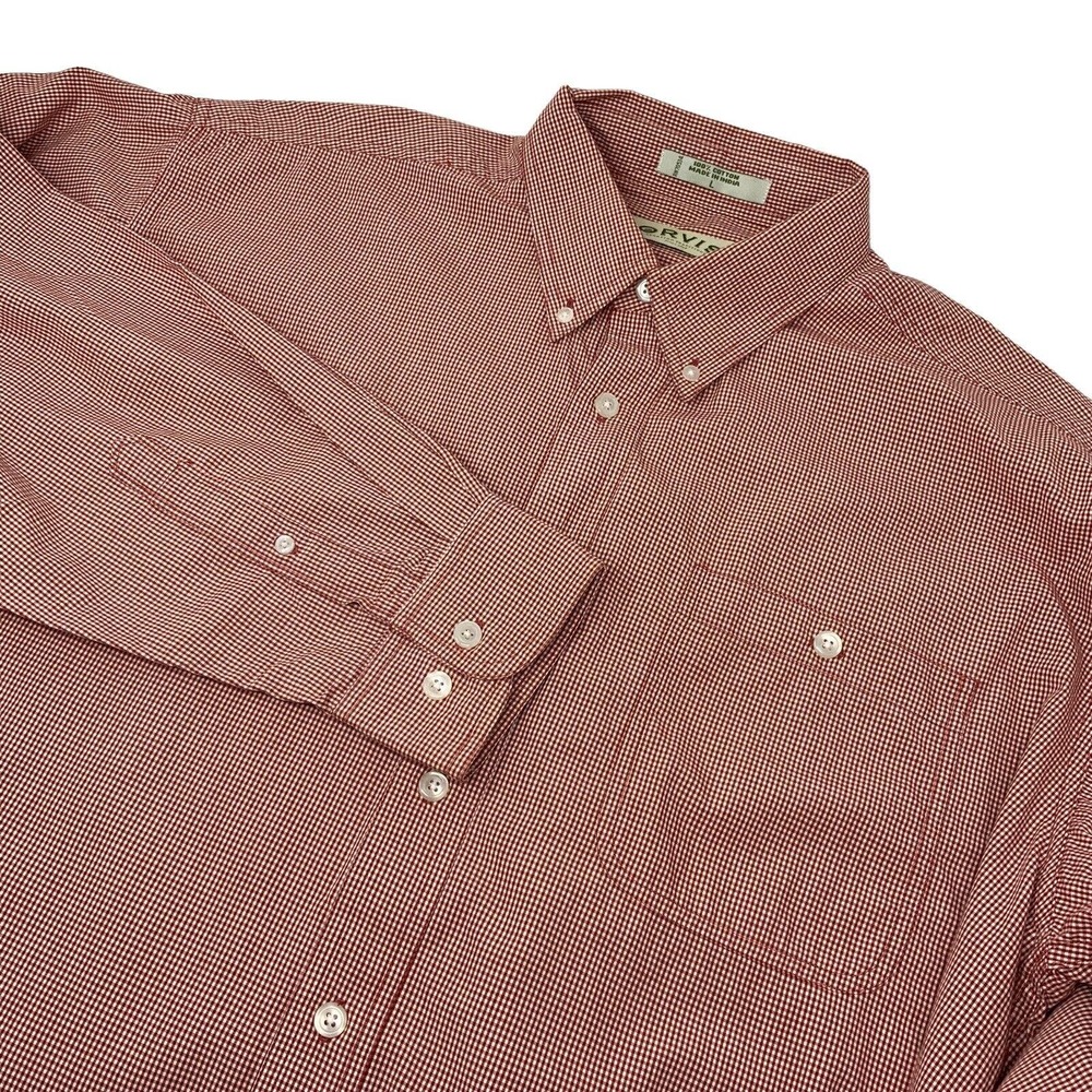 ORVIS Mens Size Large Long Sleeve Button Down Shirt Button Red White Check Plaid